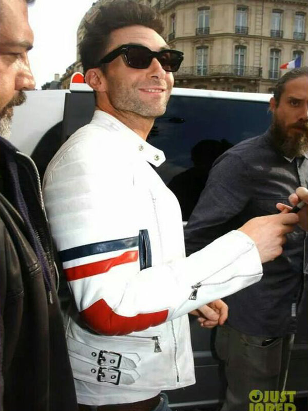 Adam Levine Biker Brando White Leather Jacket Celebrity Sale