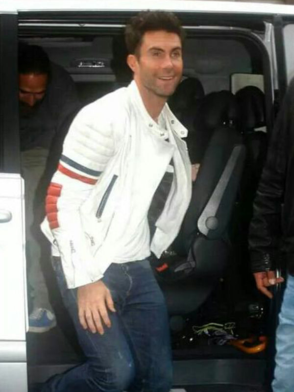 Adam Levine Biker Brando White Leather Jacket Christmas Sale