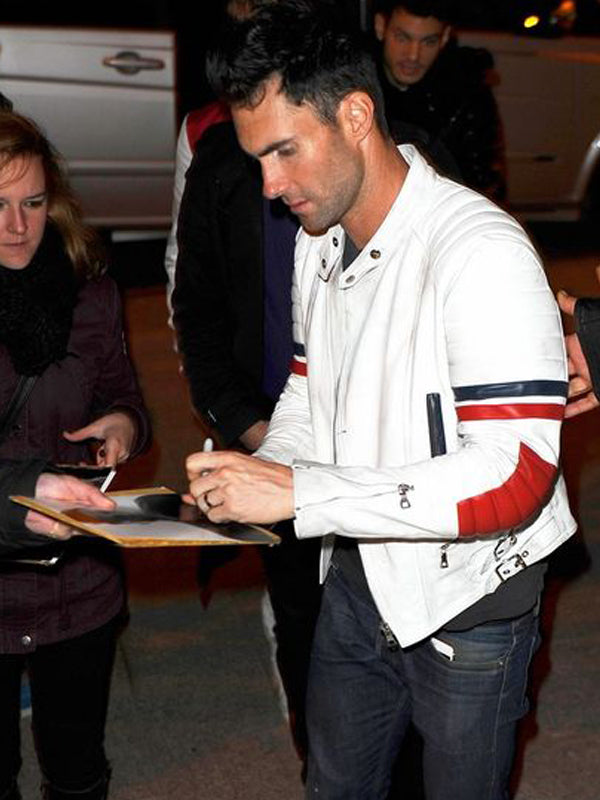 Adam Levine Biker Brando White Leather Jacket Shop now