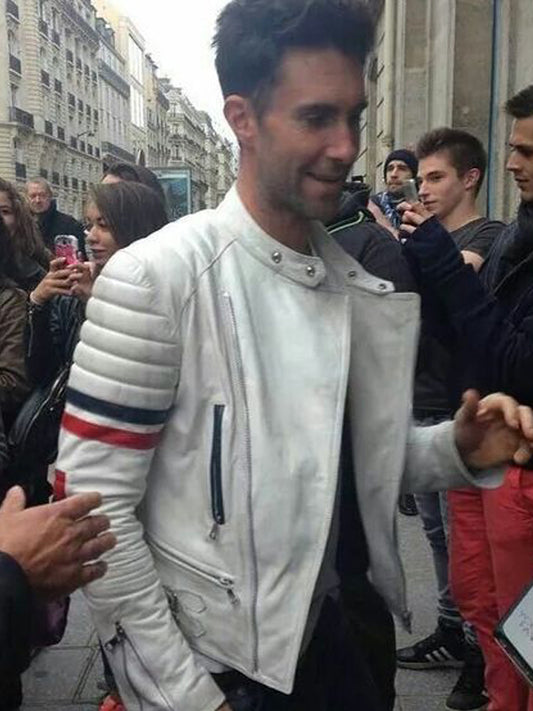 Adam Levine Biker Brando White Leather Jacket