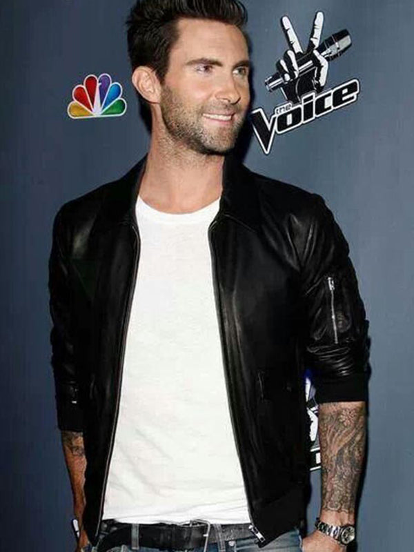 Adam Levine Black Bomber Leather Jacket New Year Sale