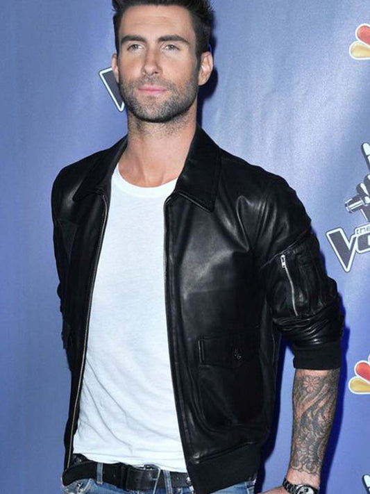 Adam Levine Black Bomber Leather Jacket