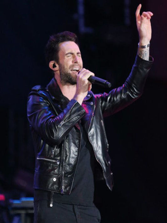 Adam Levine Black Leather Biker Jacket Shop now