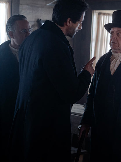 Adrien Brody Chapelwaite Blue Wool Winter Coat Celebrity Outfits