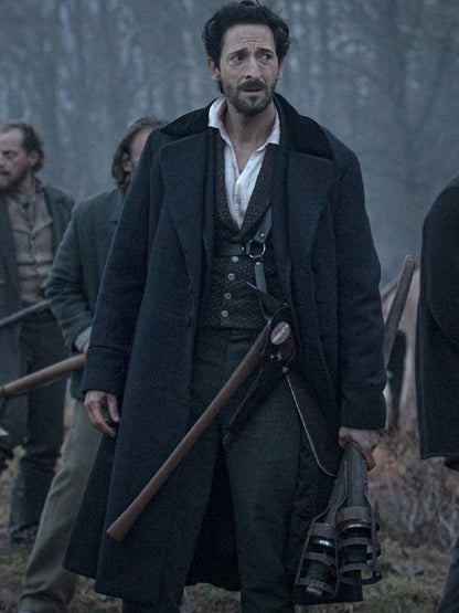 Adrien Brody Chapelwaite Blue Wool Winter Coat Free Shipping UK USA Canada