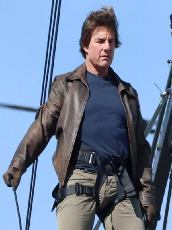 Tom Cruise Paris Olympics Brown Leather Jacket Shop now
