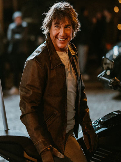 Tom Cruise Paris Olympics Brown Leather Jacket
